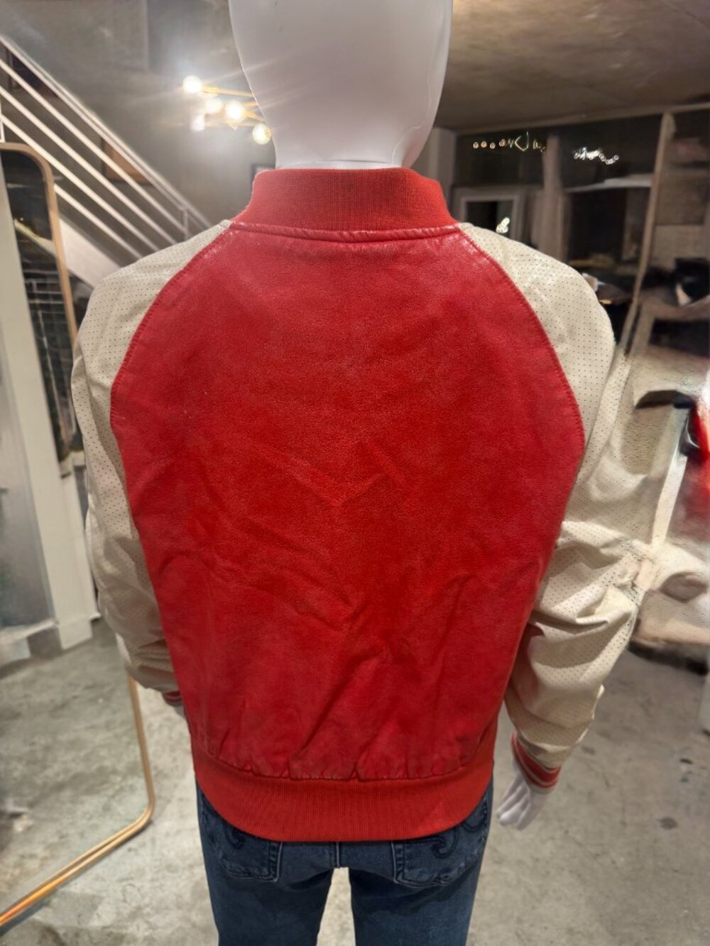Members Only Varsity Bomber Jacket Red Cream Faux Leather Y2K Retro Sz M - Picture 7 of 10